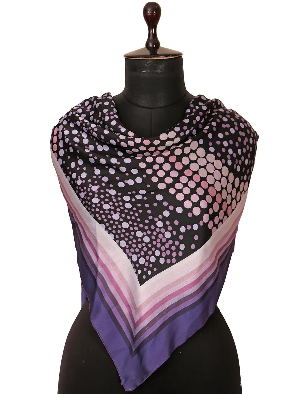 leeza store Women's Silk Scarf For Women, Black & Purple Polka Dot Gradient, Digital Printed, 40X40, Lightweight & Stylish