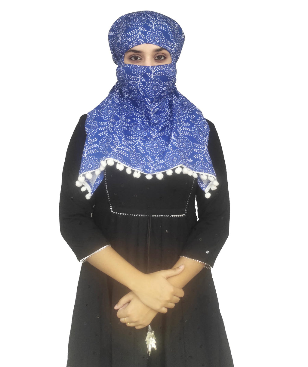 Switchon Export quality Cotton Innovative scarf cum Hijab with adjustable closer hook and loop tape (Blue)