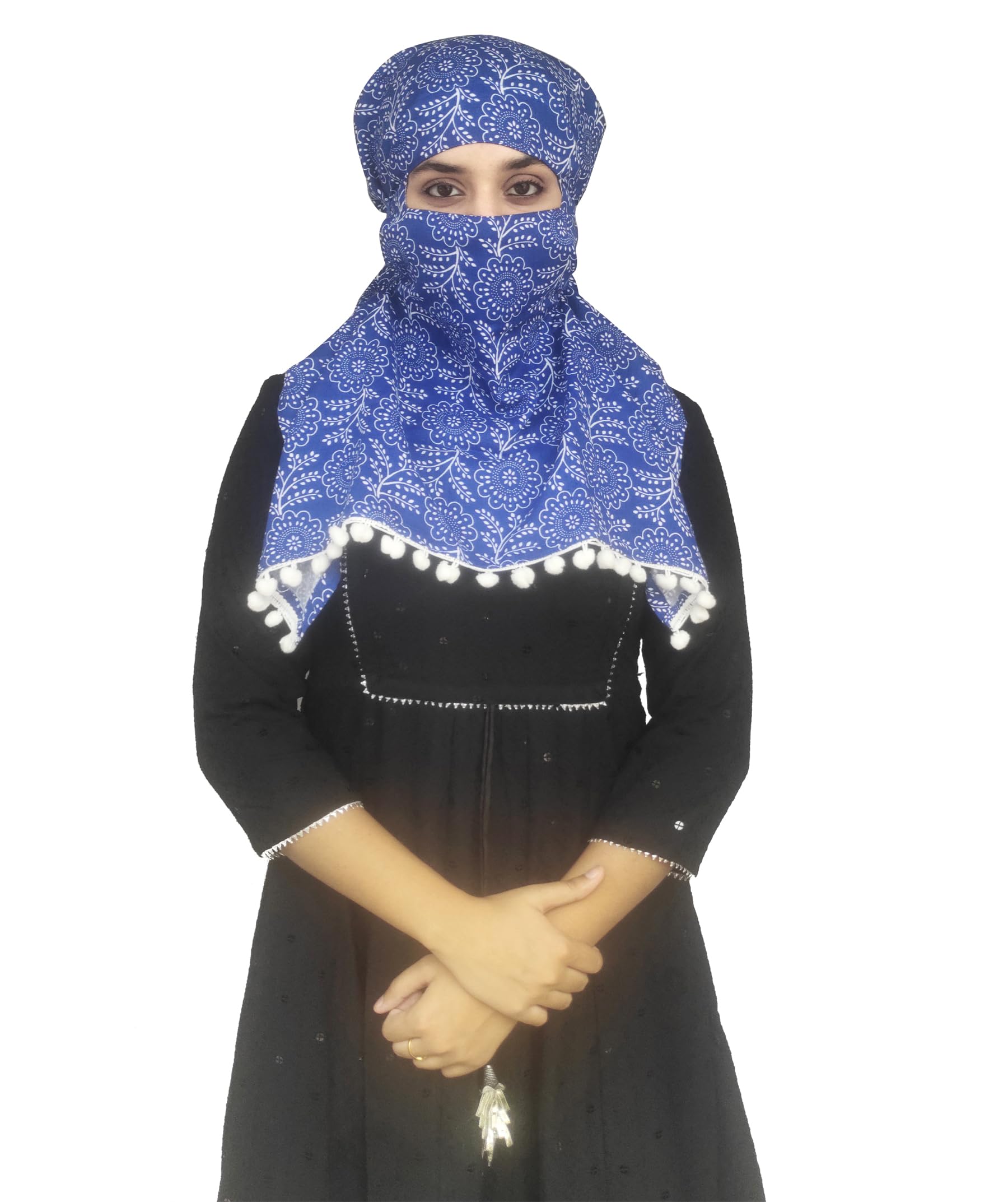 Switchon Export quality Cotton Innovative scarf cum Hijab with adjustable closer hook and loop tape (Blue)