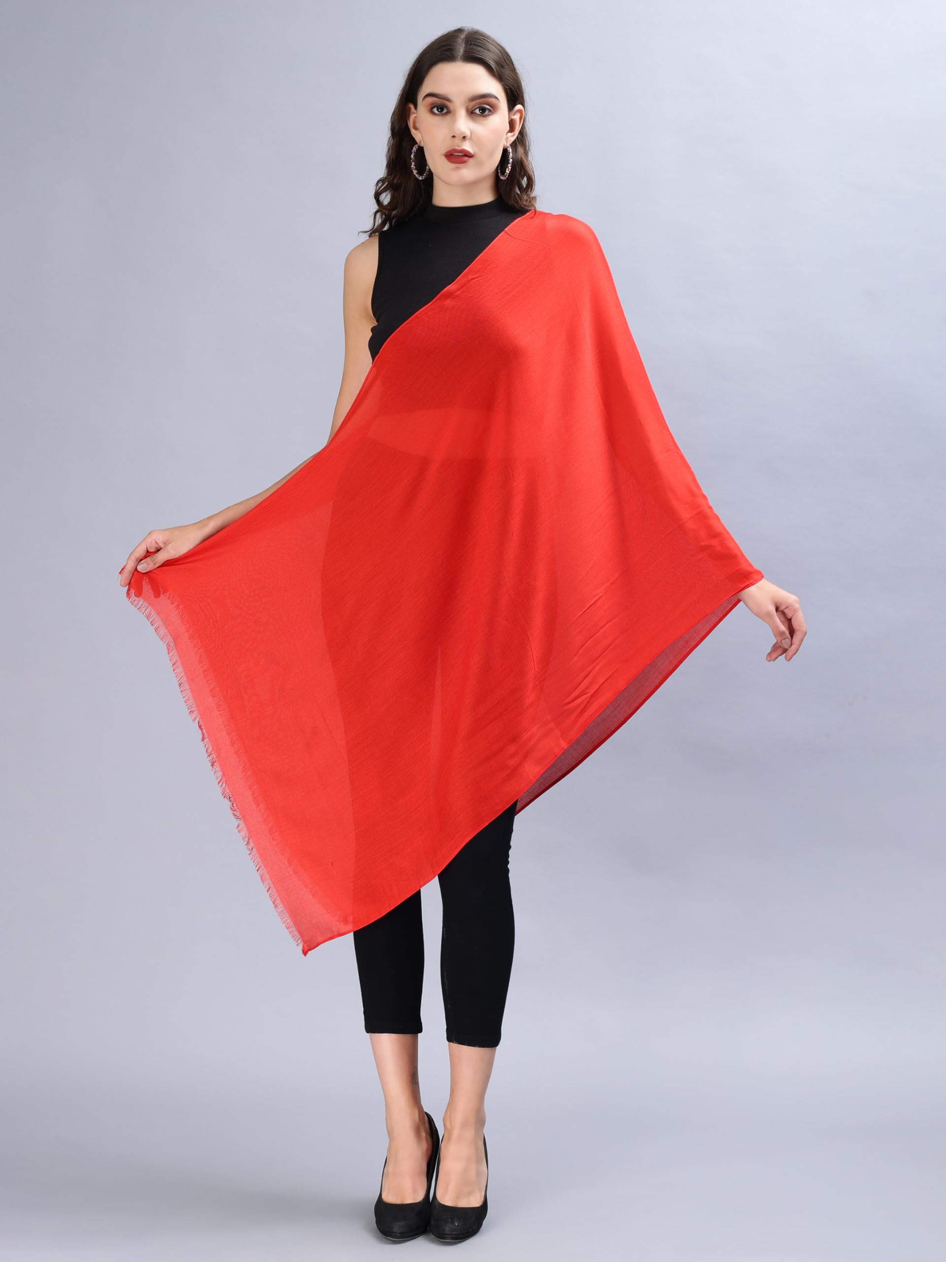 Aditi Wasan Women's Casual Solid 100% Viscose Fancy Soft & Skin-Friendly Wrap/Scarf/Stole Dupatta for women with Tasal Work Suitable for Every Season, Red