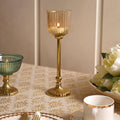 Pure Home + Living | Hurricane | Ribbed Glass | Brown | Small - 8.5 x 8.5 x 26 cm | Glass Hurricane with Metal Stand | Decorative, Home Décor, Candle Holder, Gift | Single