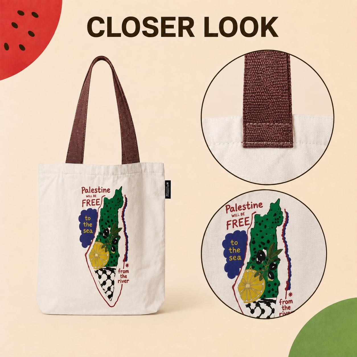 Palestine Will Be Free Tote Bag, Natural Cotton Canvas, 16x18 Inch, Reusable Shopping Bag with Comfortable Handles