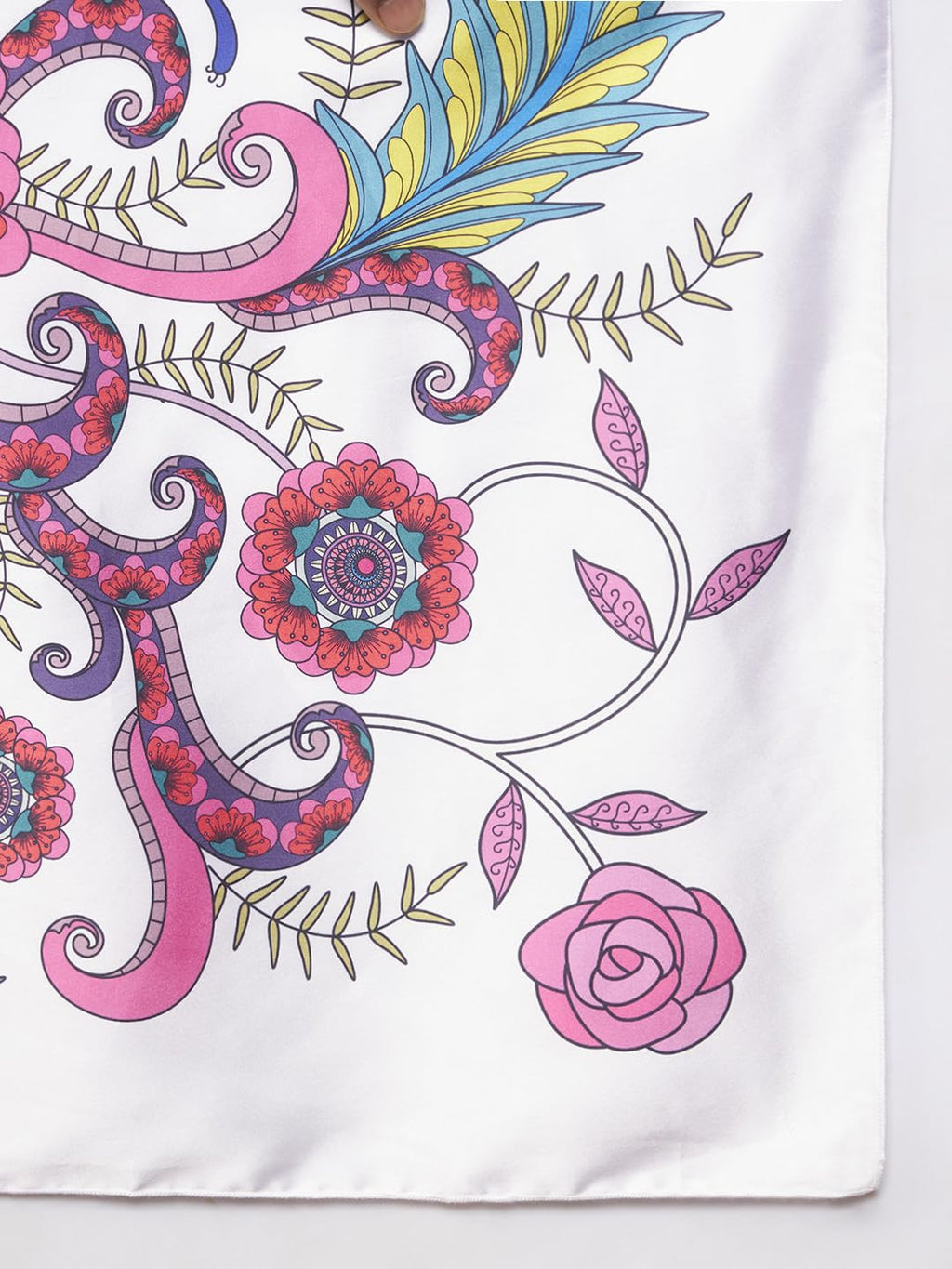 Ravaiyaa - Attitude is everything Women Silk Digital Print Large Square Scarf Breathable Lightweight Neckerchief Printed Headscarf 40 x 40 Inch (White & Pink Blow Files)