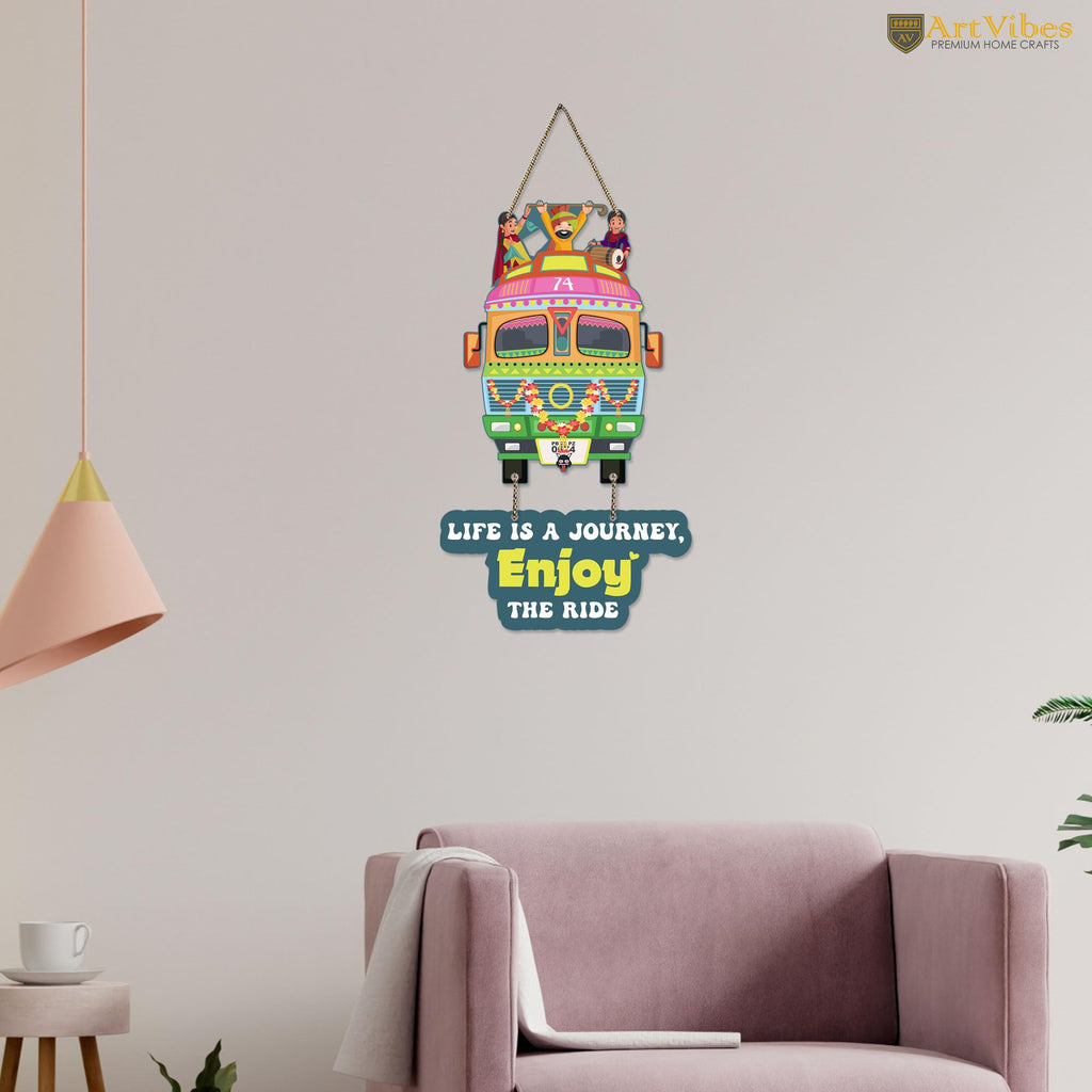 Artvibes Life Is A Journey Enjoy The Ride Printed Wooden Wall Hanging MDf Wall Art | Quotes Decor Item for Office | Traveller Quotes Wall Art | Wall Illustrations | Unique Gift (WH_5730N)