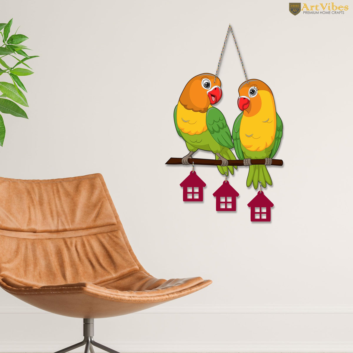Artvibes Cute Pair of Parrot Decorative Wall Art MDF Wooden Wall Hanger for Home | Room Wall Art | Wood Decorative Items | Modern Decoration | Aesthetic Wooden Decor | Unique Gift Items (WH_9124N)