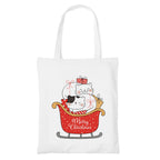 Happu-White Cotton Canvas Tote Bag with Zip | Happy Christmas Festive Print | Reusable, Washable & Eco-Friendly Multi-Purpose Tote for Women & Girls HPK-3444