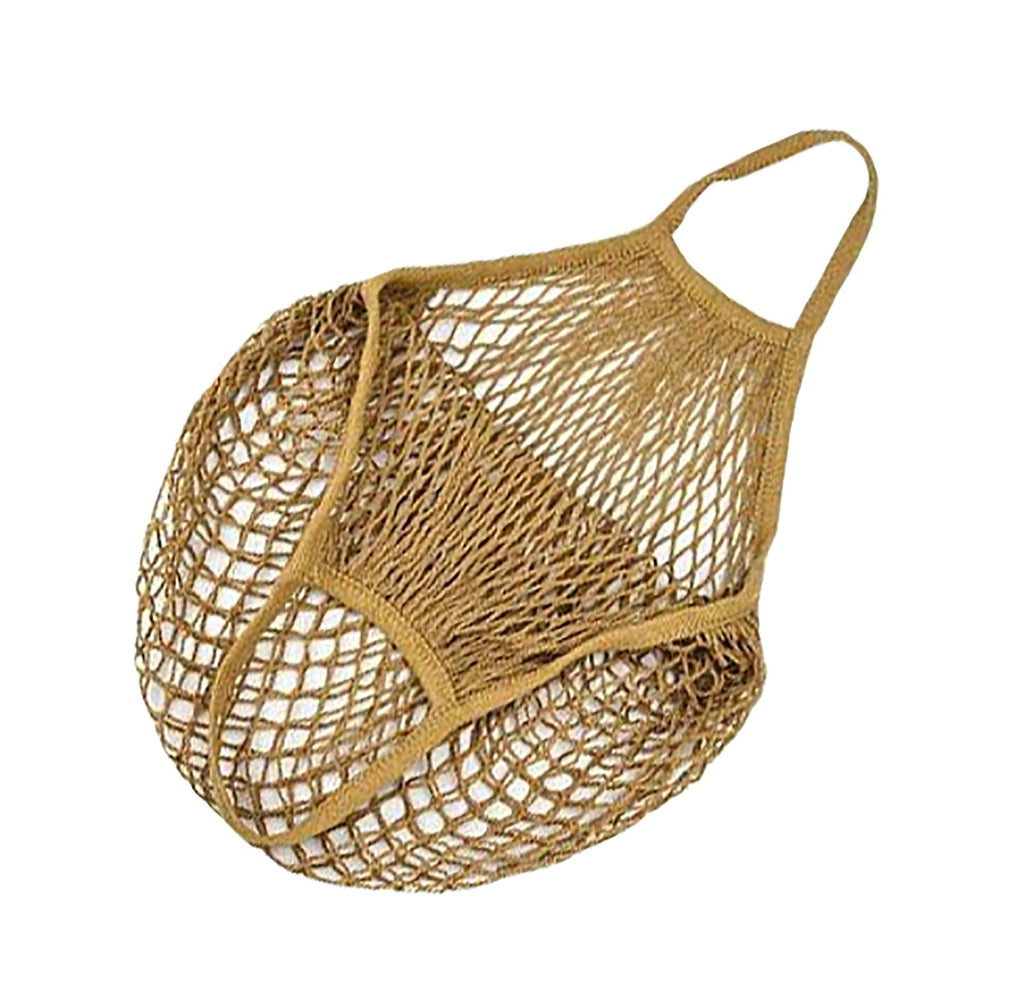 MSK Looms Eco Friendly Light Weight Cotton Net String Bag with Short Handle, Reusable Produce Bag for Fruits and Vegetable - Beige