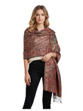 PASKMLNA Paisley Pattern Tow Layered Woven Pashmina Shawl Scarf Wrap Stole, Black Pk Metalic Paisley, Large