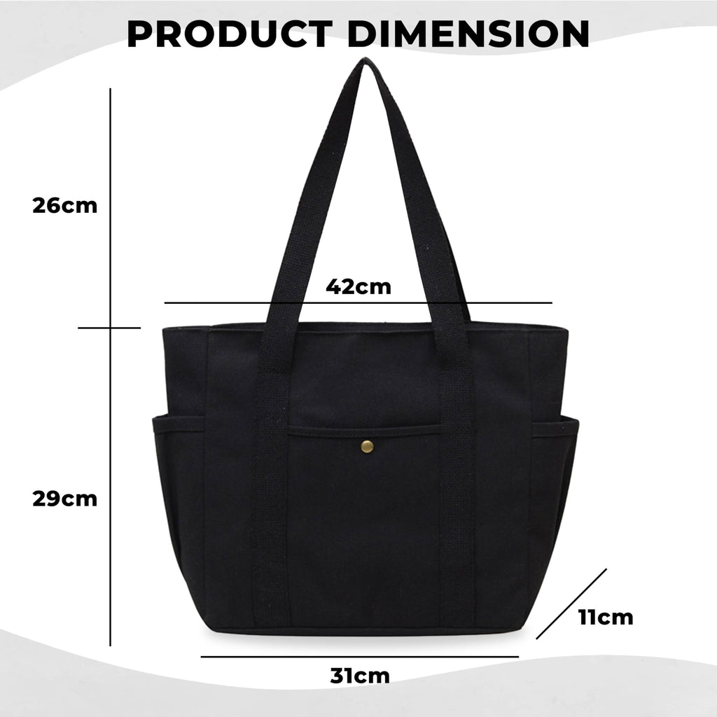 Kraptick Canvas Tote Bags, Stylish Shoulder Tote Bag Everyday Use For Women, Sylish Compact Tote Bag Perfect for Shopping (Black)