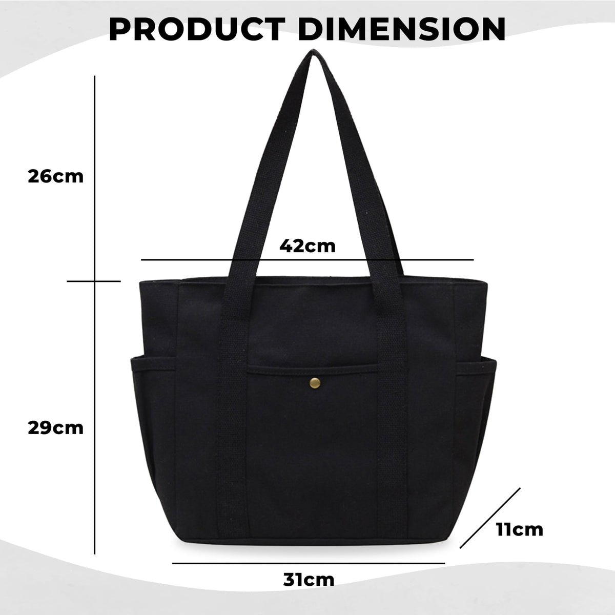 Kraptick Canvas Tote Bags, Stylish Shoulder Tote Bag Everyday Use For Women, Sylish Compact Tote Bag Perfect for Shopping (Black)