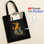Kirmada Scooter Dog Adventure Tote Bag for Women | Vintage Style Dog Riding Scooter Art Cotton Canvas Tote with Zipper | Funny Animal Print Black Reusable Eco Friendly Bag for Girls & Pet Lovers