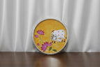German Silver Tray 8 inches Pichwai Cow Design | Decorative Round Metal Plate for Pooja, Dry Fruits & Gifting | Traditional Handcrafted Serving Tray for Home Décor (Yellow)
