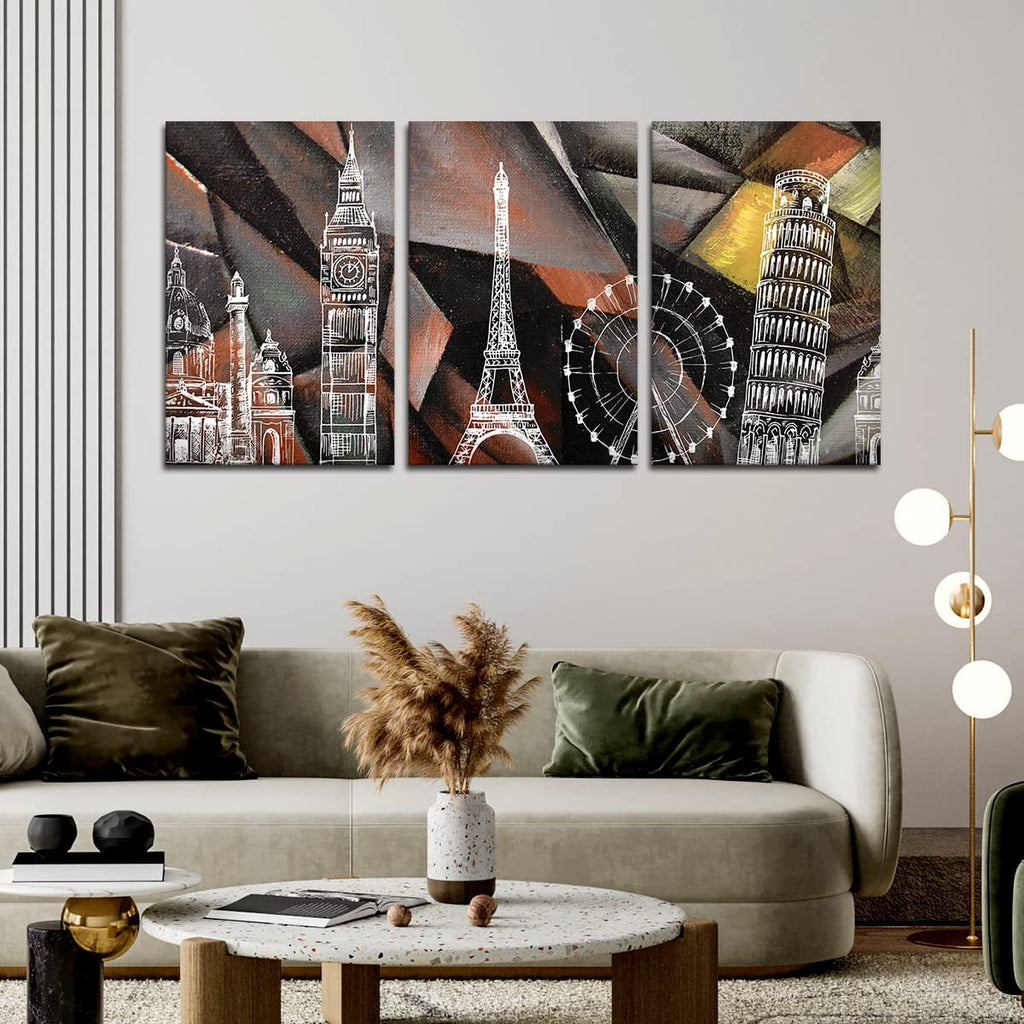 VIBECRAFTS 3 Pieces Beautiful Abstract Canvas Wall Painting Fitted With Wooden Frame For Home | Office | Living Room | Gifts(PTVC3Pcs3_11521)