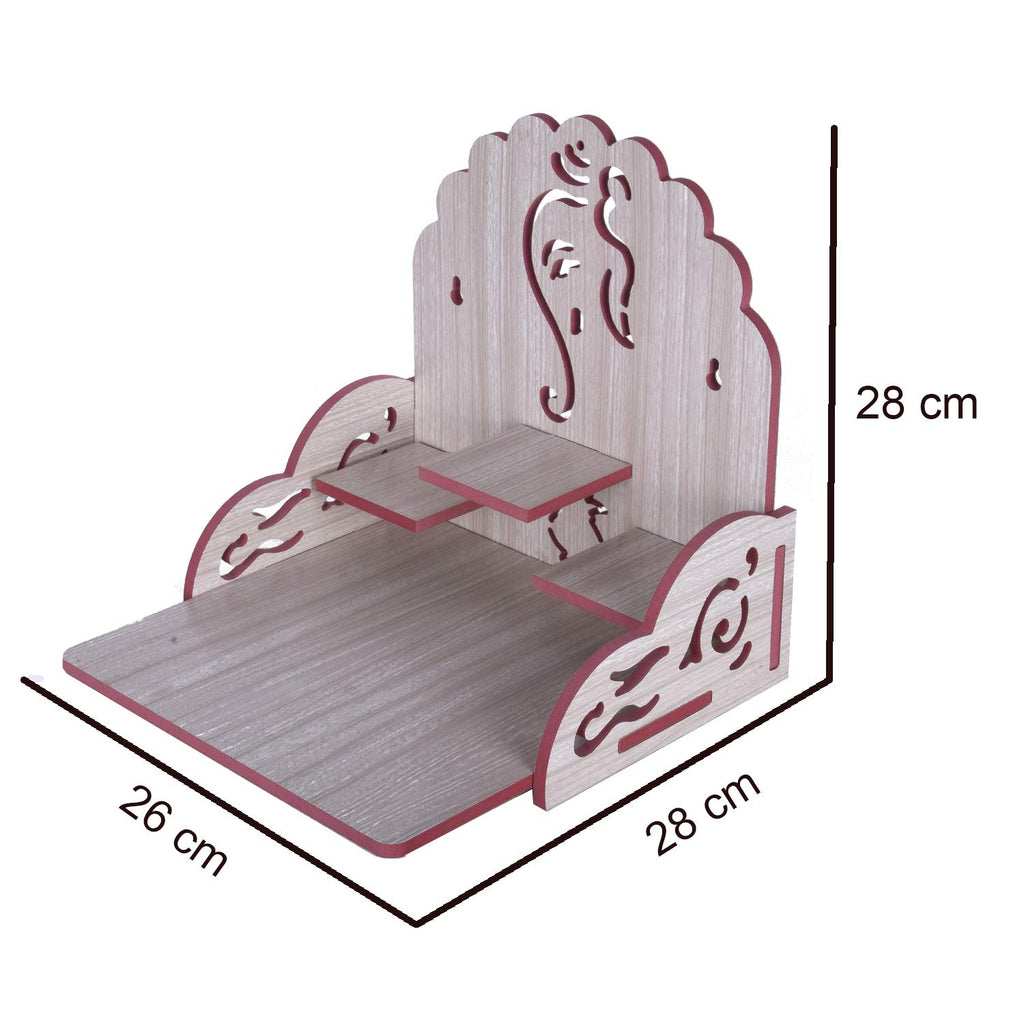 nexat Wooden Ganeshji Art Big Temple Son|Dev Ghar|Mandir for Pooja Home|Solid Wood Temple|Engineered Wood Home Temple|28x26x28CM| (White)