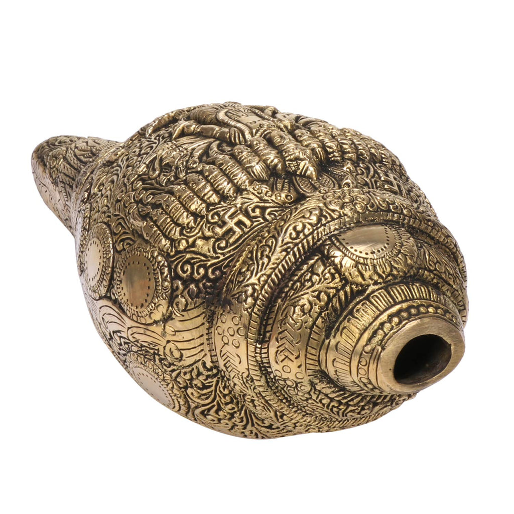 SVARUP Brass Vishnu Virat Roop Shankh Wall Hanging Conch Table Top 10 Inch Gold Standard 1 Pcs