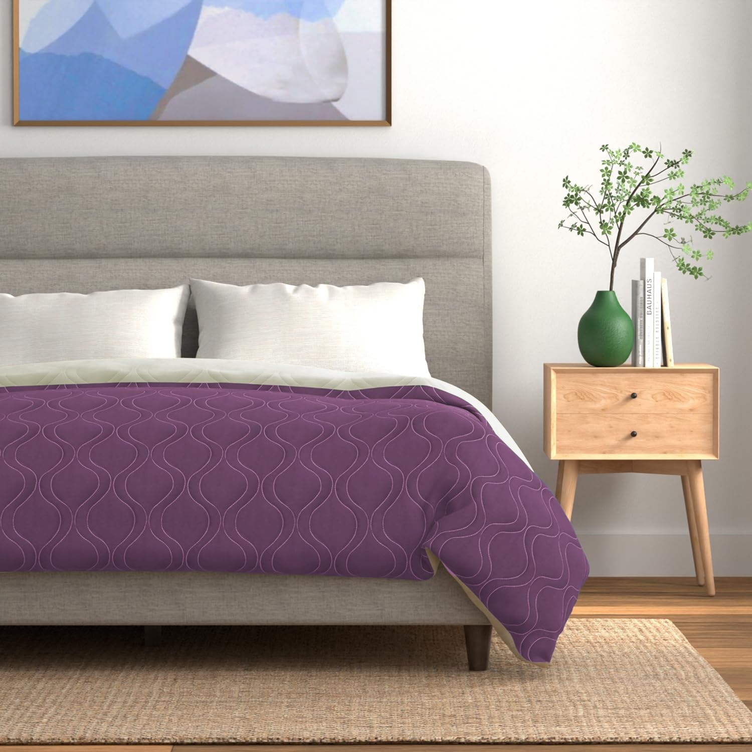 Urban Space Microfibre Reversible All Season Single Bed Blanket for Summer, 3 Layer Solid Quilted Dohar, Reversible Single Bed Dohar/Blanket/Quilt (Plum & Pearl, 225 x 145 CM) Kafalo