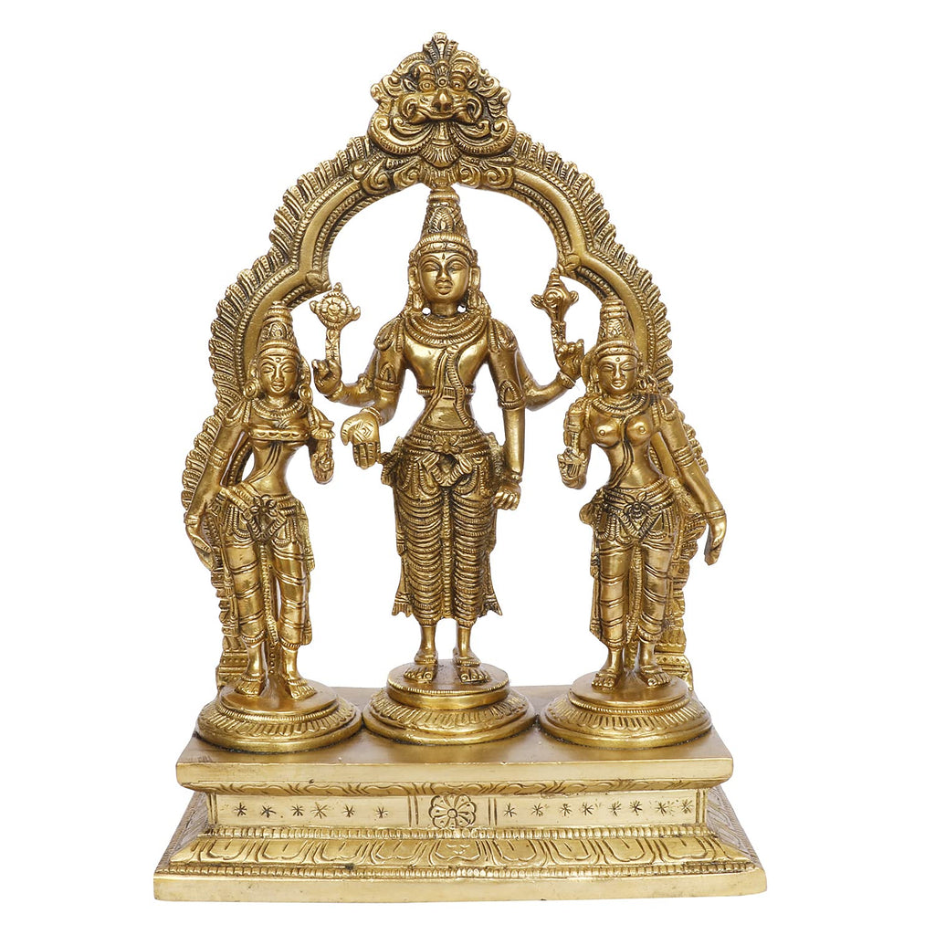 ARTVARKO Brass Lord Vishnu with Sridevi and Bhudevi Parivar Darbar Swami Satyanarayan Idol for Puja Gift Living Room Decoration Home Décor Height 10 Inch