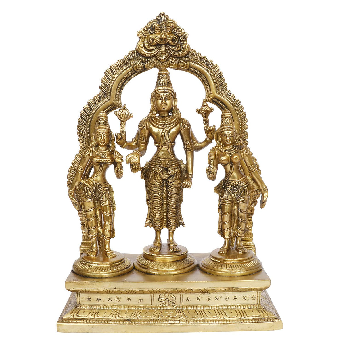 ARTVARKO Brass Lord Vishnu with Sridevi and Bhudevi Parivar Darbar Swami Satyanarayan Idol for Puja Gift Living Room Decoration Home Décor Height 10 Inch