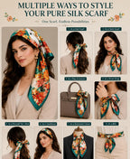 Etietnic Satin Square Head Scarf for Women,GREEN RABBIT Printed