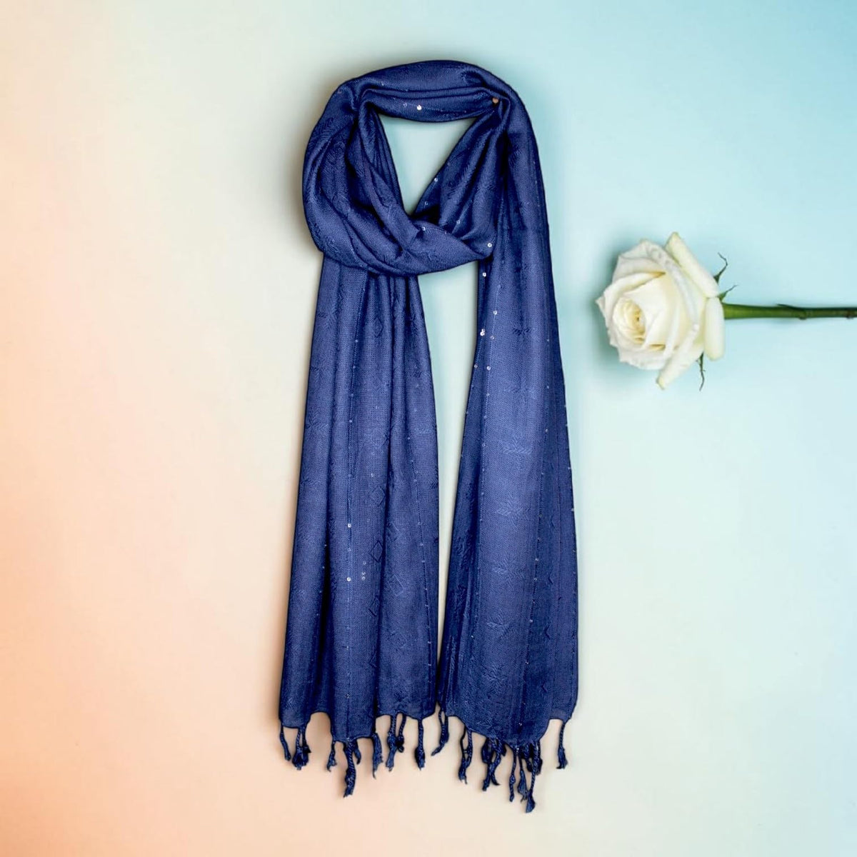 STOLE STUDIO Elegant Luxurious Sequence Viscose Stole Scarf (Navy Blue)
