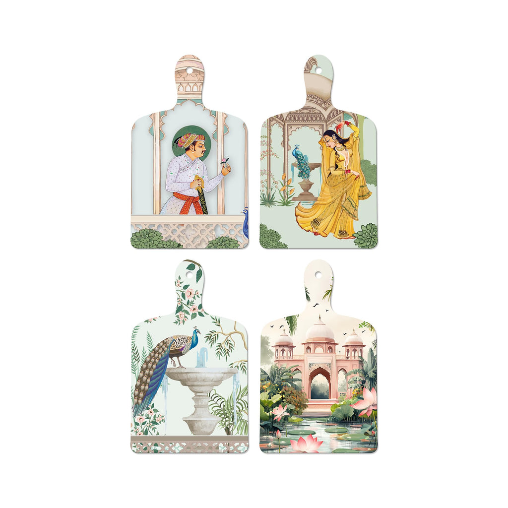 Artvibes Tomb Dancing Women & Peacock Royal Pichwai Art Decorative Wall Hanging Ornaments | Printed Wall Decoration | Graphic Artwork | Wall Illustrations | Sceneries | Gift Items (WH_5625N), Set of 4