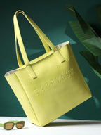 Carrylux ShinyAura Women's Tote Bag, Large Glossy Handbag, Shoulder Bag for Office & Casual Use (Lemon)