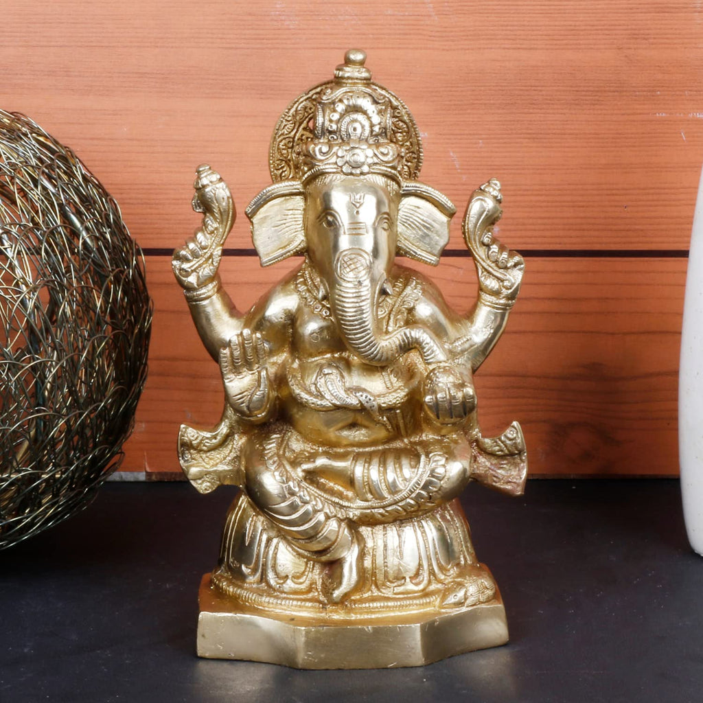 ARTVARKO Brass Ganesha Idol Statue Murti Lord Ganesh Ganpati Idols for Home Entrance Decor Pooja Room Temple Mandir Diwali Decoration Gifts 7.5 Inch
