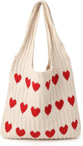 Street27 Women Korean Crochet Tote Bag Casual Work Love Hobo Shoulder Handbags | Multi-Purpose Bag |Sturdy Aesthetic Tote Bag with Large Capacity | Shopping Bag for Office, College & Daily Use(Beige)