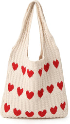 Street27 Women Korean Crochet Tote Bag Casual Work Love Hobo Shoulder Handbags | Multi-Purpose Bag |Sturdy Aesthetic Tote Bag with Large Capacity | Shopping Bag for Office, College & Daily Use(Beige)