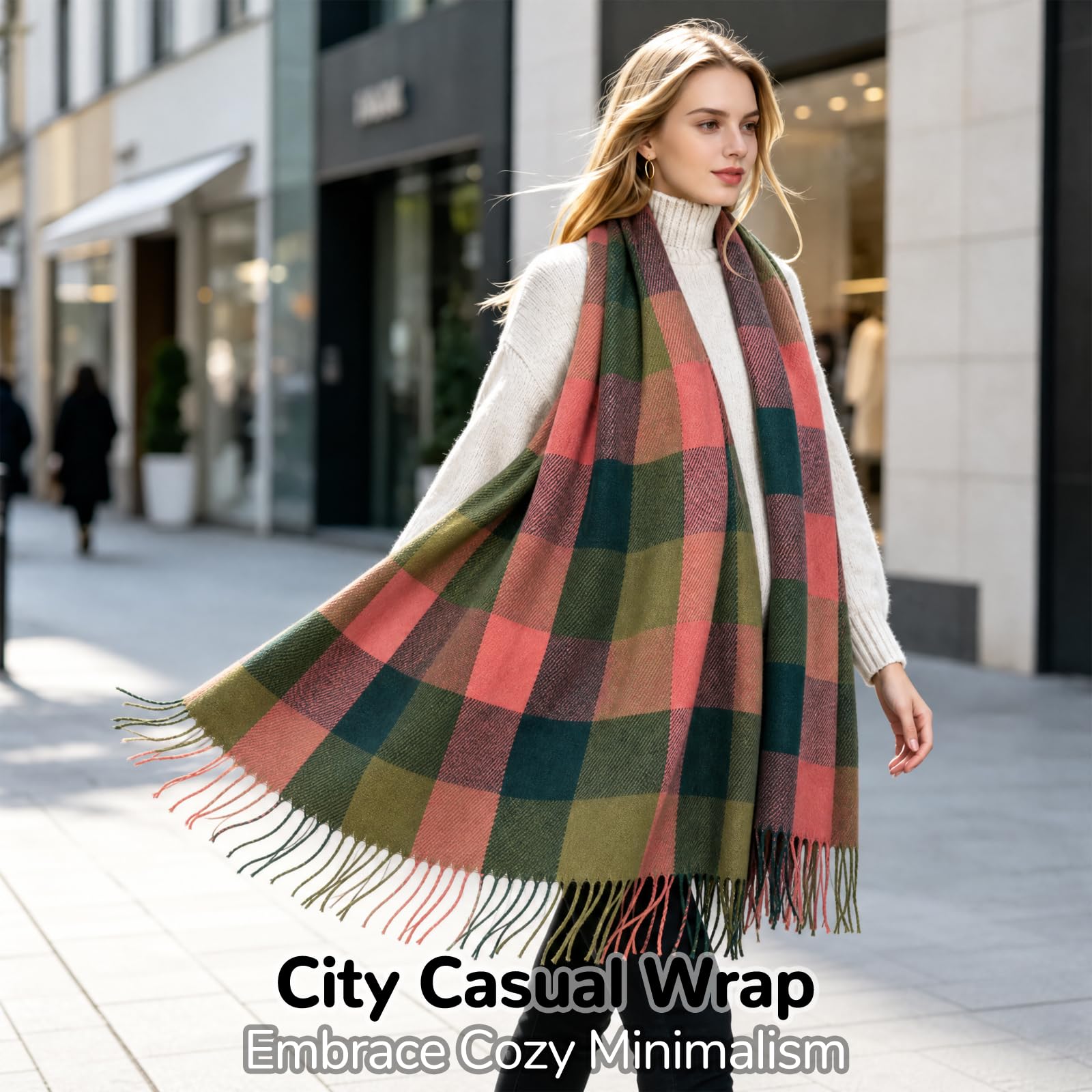 Loritta Womens Scarf Fashion Long Plaid Shawls Wraps Big Grid Winter Warm Lattice Large Scarves Gifts