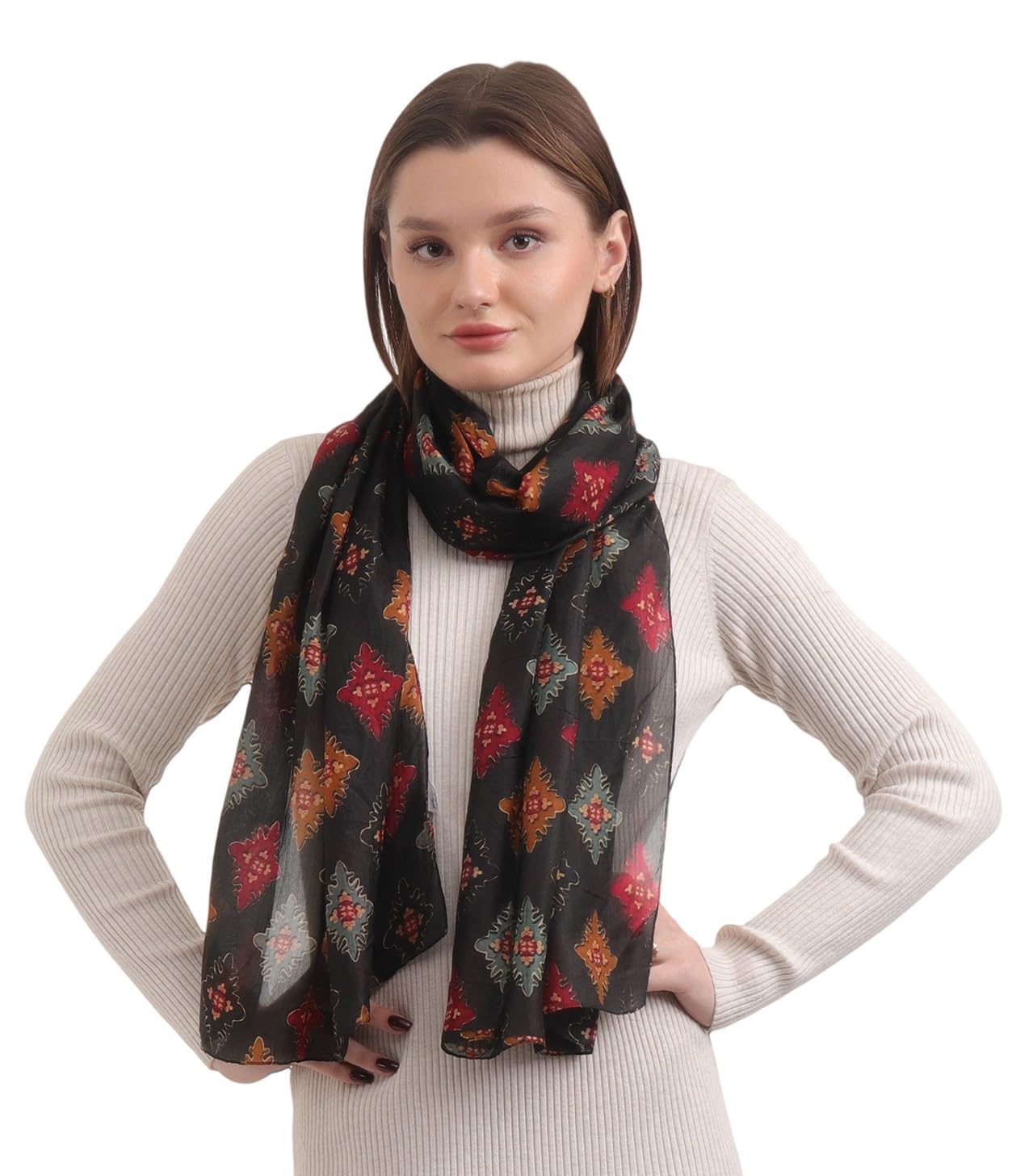 EH 100% Pure Mulberry Silk Scarf for Women, head scarf, neck scarf, hair scarf, digital printed long (22 X 72) (MC 10)