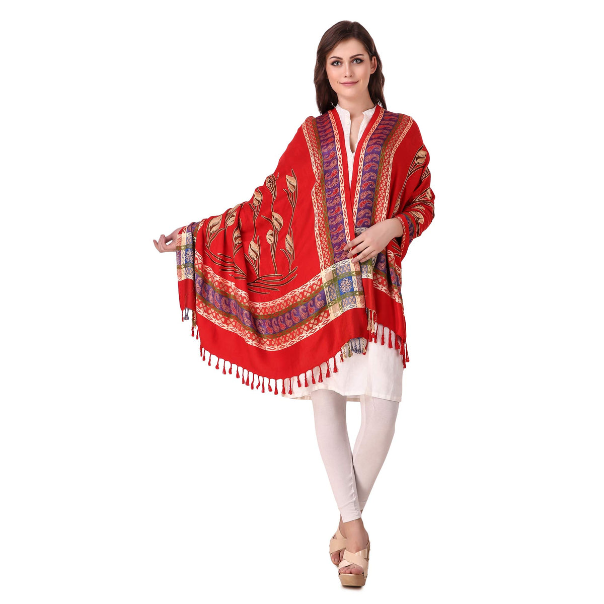 BRAVEZI Women's Wool Blend self embellished emboridered Shawls (Stole)