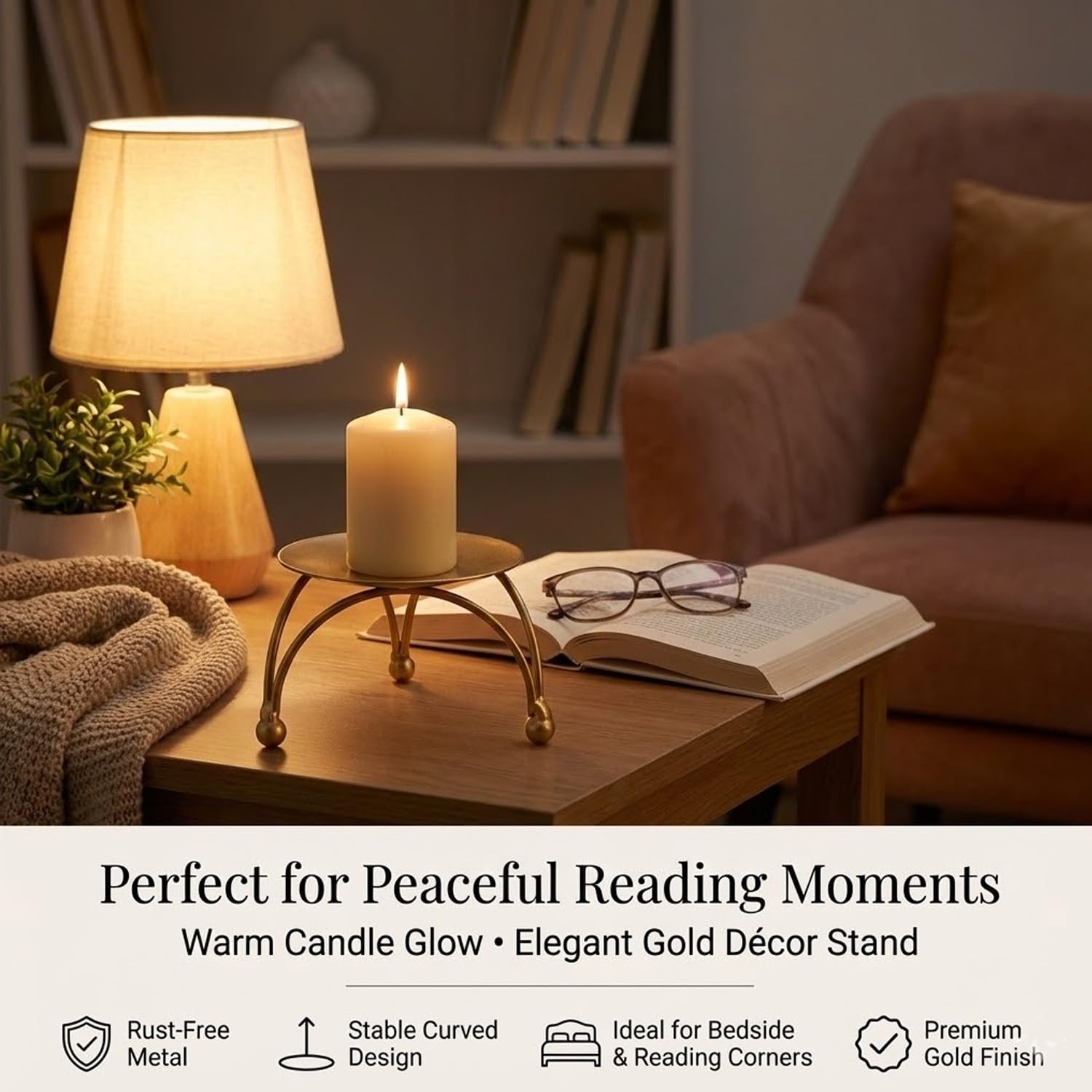 Enorme Gold Metal Candle Holder | Elegant Decorative Pillar Candle Stand for Home, Office & Table Décor | Durable, Rust-Free & Modern Design Candle Holder - (Pack of - 3)
