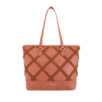 Caprese Athena 15 Inch Laptop Compatible Large Tote Bag for Women | Shoulder Bag with Chenille Embroidery | Multi-Compartment Professional Work Bag with Zipper Closure (Tan)