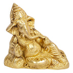 SVARUP Brass Resting Ganesha Idol Ganesh Ganpati Murti Religious Statue for Good Luck & Success Gift Height 4.5 Inch.