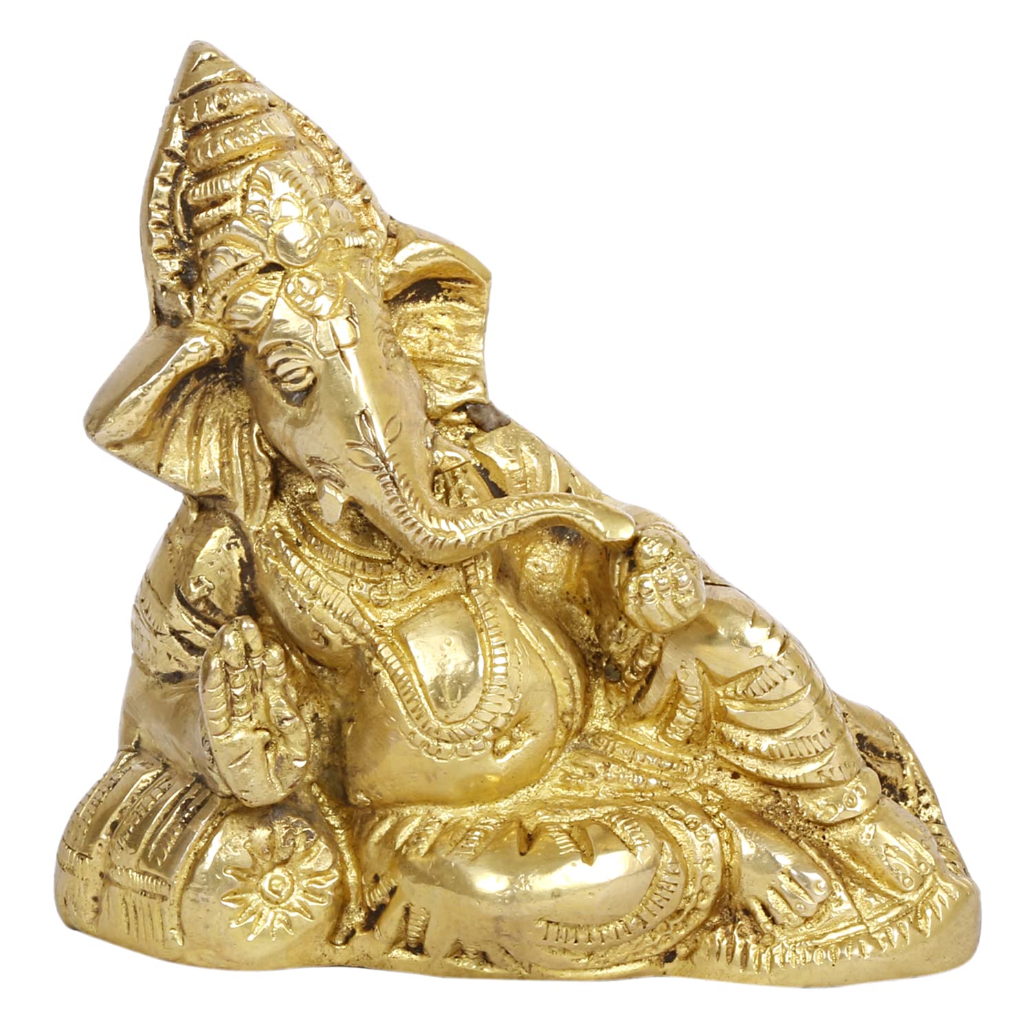 SVARUP Brass Resting Ganesha Idol Ganesh Ganpati Murti Religious Statue for Good Luck & Success Gift Height 4.5 Inch.