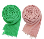 ICW Women's UV Protection Light Weight Wrinkle Ironless Crinkle Cotton Hemp Summer Scarf Stoles Shawl head scarves for girls (Pack of 2) (Green-Peach)