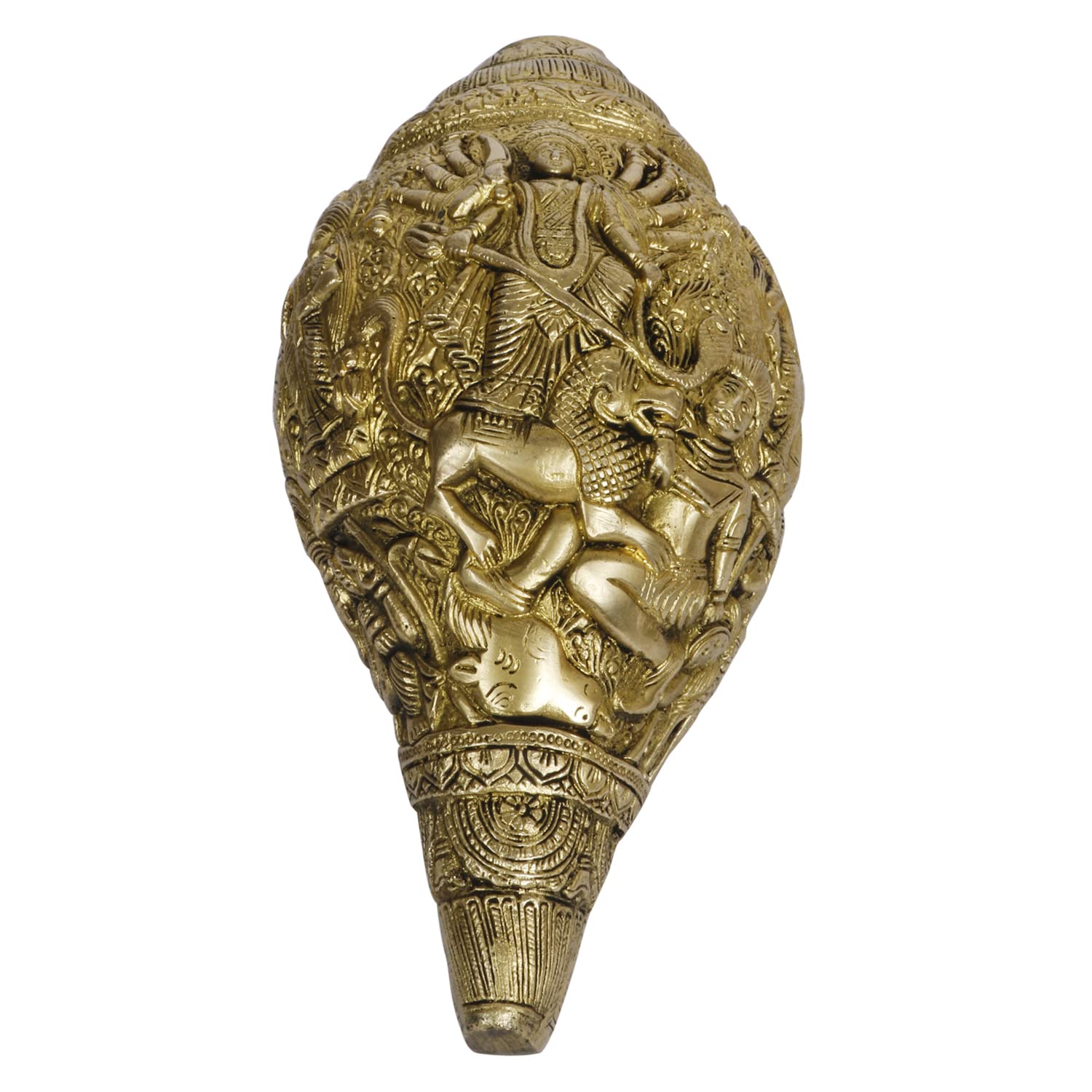ARTVARKO Brass Shankh with Durga Carving Wall/Door Hanging Maa Sherawali Conch Shell for Pooja Vastu Pooja Puja Mandir Office Table Decor
