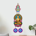 Artvibes Buddha Lotus Wall Hanging with Hamsa Hand & Evil Eye Charms | Decorative Spiritual Hanging for Positive Energy | Wooden Home Decor for Living Room | Office | Religious Art Gift (WH_8597N)