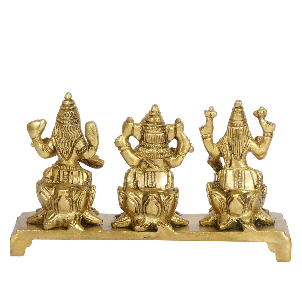 ARTVARKO Lakshmi Ganesha Saraswati Idol Ganesh laxmi Brass Metal Murti Statue for Diwali Puja Home Office Success Entrance Decor Good Luck Gift (LxBxH 14x4x8 cm)