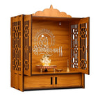 ARTIHC CRAFT Large Wooden Home Temple Mandir with Doors, Krishna Wall Art Design, Dual Storage Drawers, and Wall-Mounting Capability, Ideal Pooja Unit for Home Worship| Sculpture-GaneshayNamah