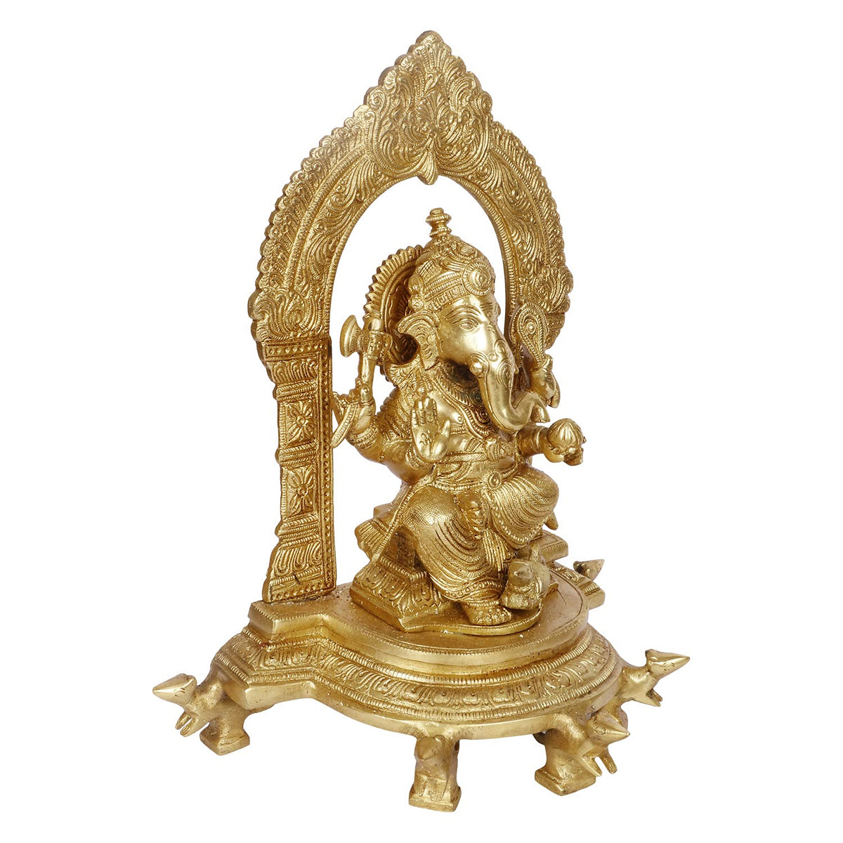 ARTVARKO Brass Lord Ganesha Sitting on Rat Singhasan Idol Ganesh Bhagwan Idol Ganpati Murti Statue for Home Decoration Entrance Showpiece and Gift 11 Inches
