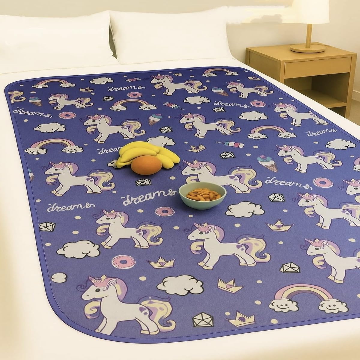 Waterproof Food Mat for Bed | Reversible Bed Server for Home, Kitchen & Living Room (Unicorn blu) Kafalo