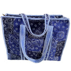 Bazaar Bhoot Edition Premium Cotton Quilted Shopping Tote Bag - Multipurpose Long Lasting Foldable Reusable Bag with zipper for Shopping, Travel & Daily Use - Made in India (Shaded Blue)