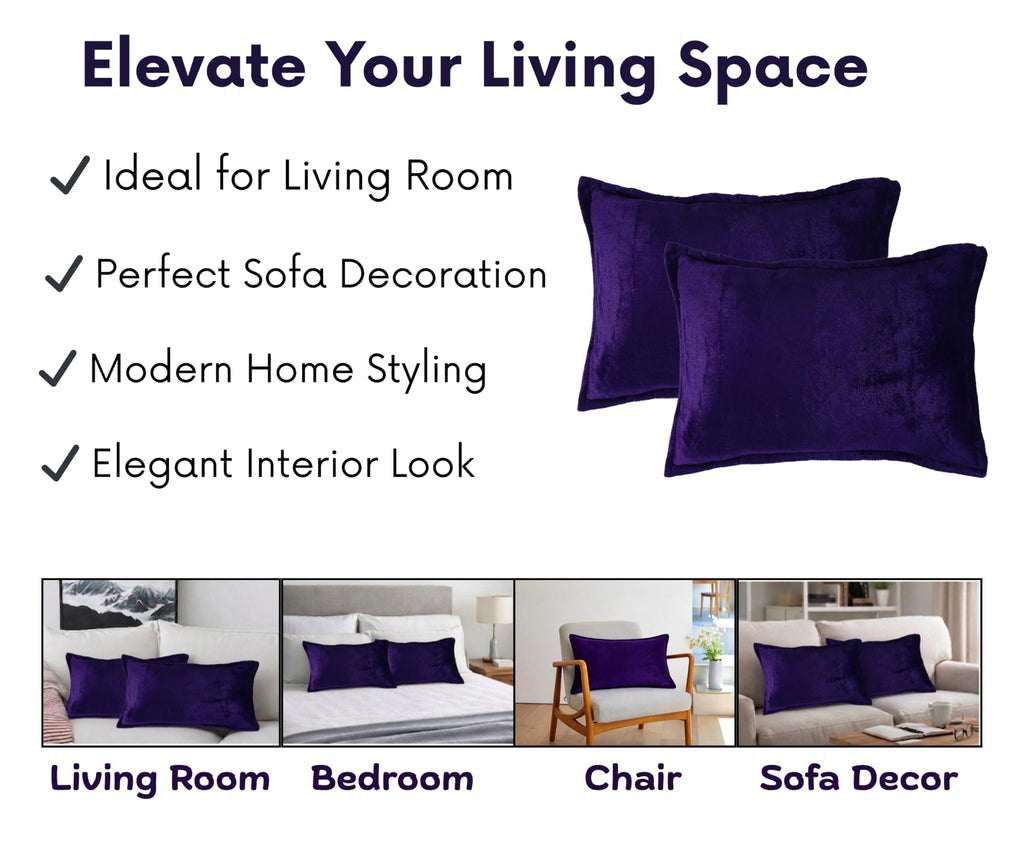 RD TREND® Velvet 250 GSM Rectangular 18x 28 Inches Cushion Covers Set of 2 | Throw Pillow Covers for Sofa, Bed & Living Room | Perfect for Home Décor Solid Purple