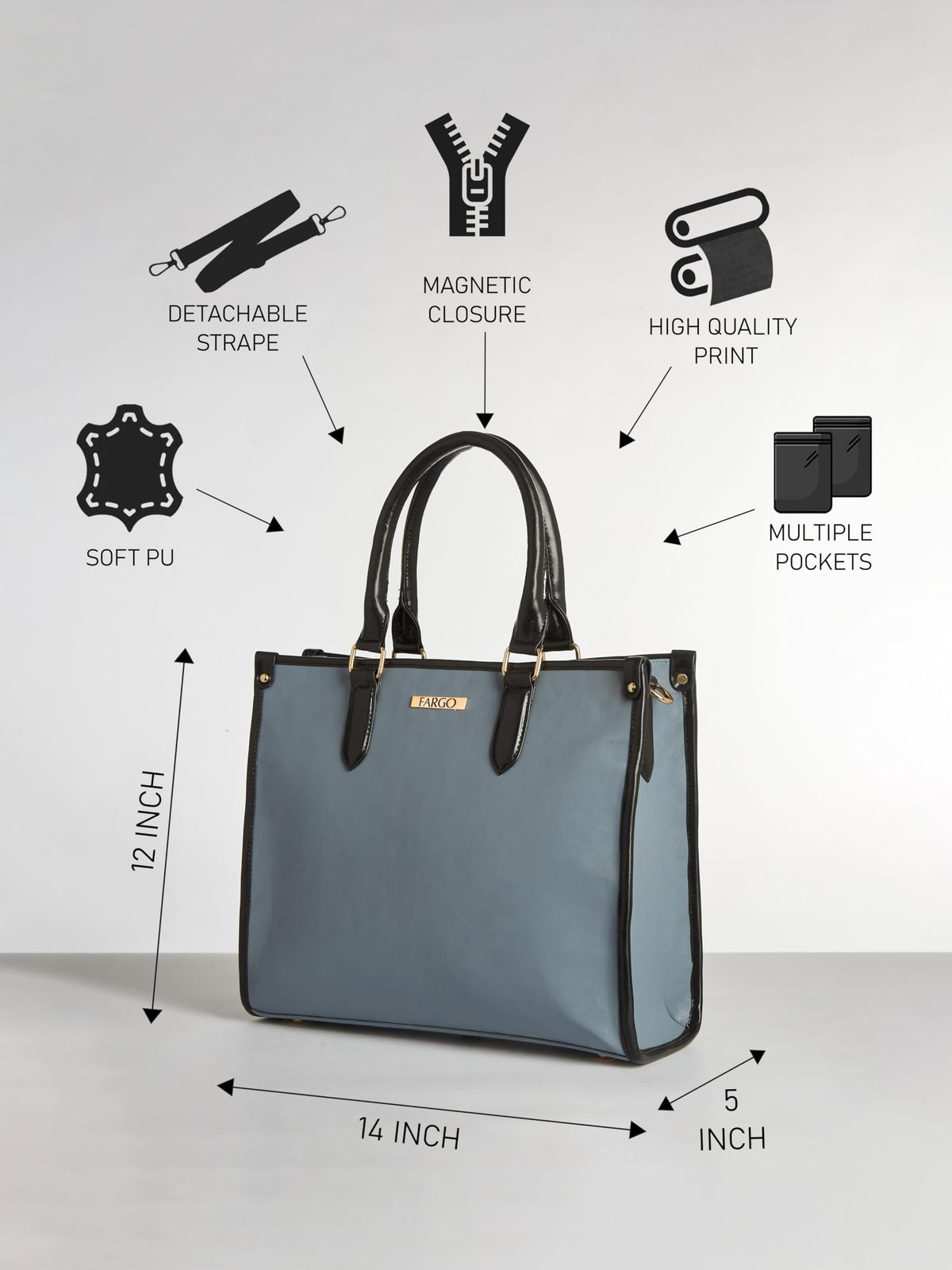 Fargo Regal Vegan Leather Tote Bag for Women | Laptop Compartment, RFID Pockets, YKK Zipper, Large Office Handbag | Shoulder Bag for College & Daily Use | Made in India (Grey)