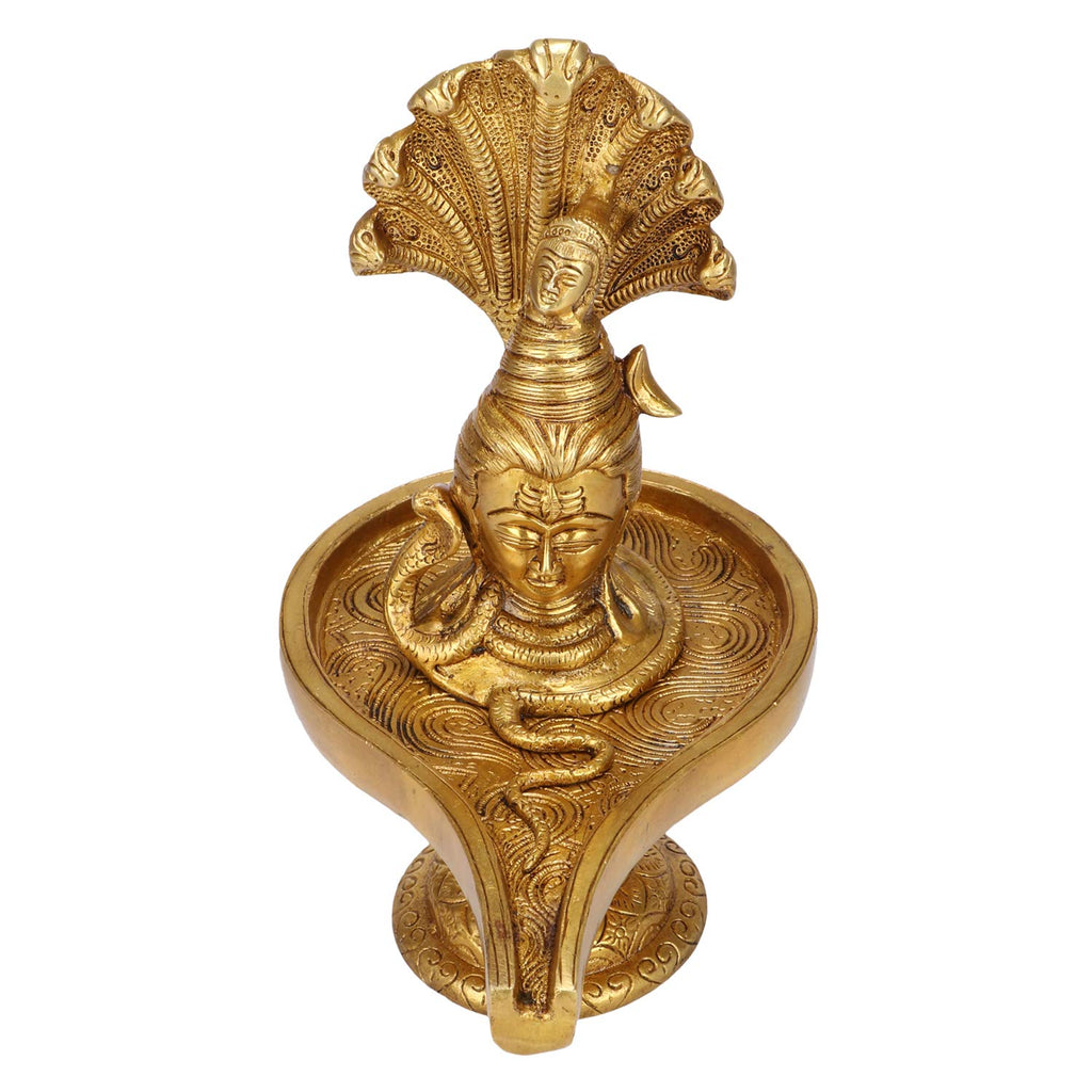 ARTVARKO Brass Shivling with Sheshnag Showpiece for Pooja Shiva Lingam Statue Idol with Bholenath Nag Devta Gold Color 10 Inch 1pcs Standard.