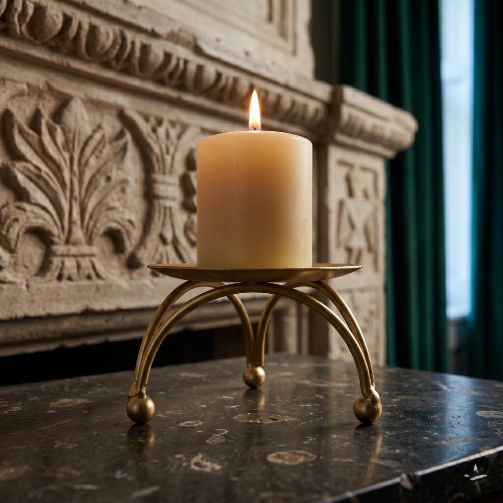 India Decor House Elegant Metal Pillar Candle Holder Stand | Premium Gold Finish | Decorative Iron Base for Table Centerpiece, Living Room Decor & Festive Gifting