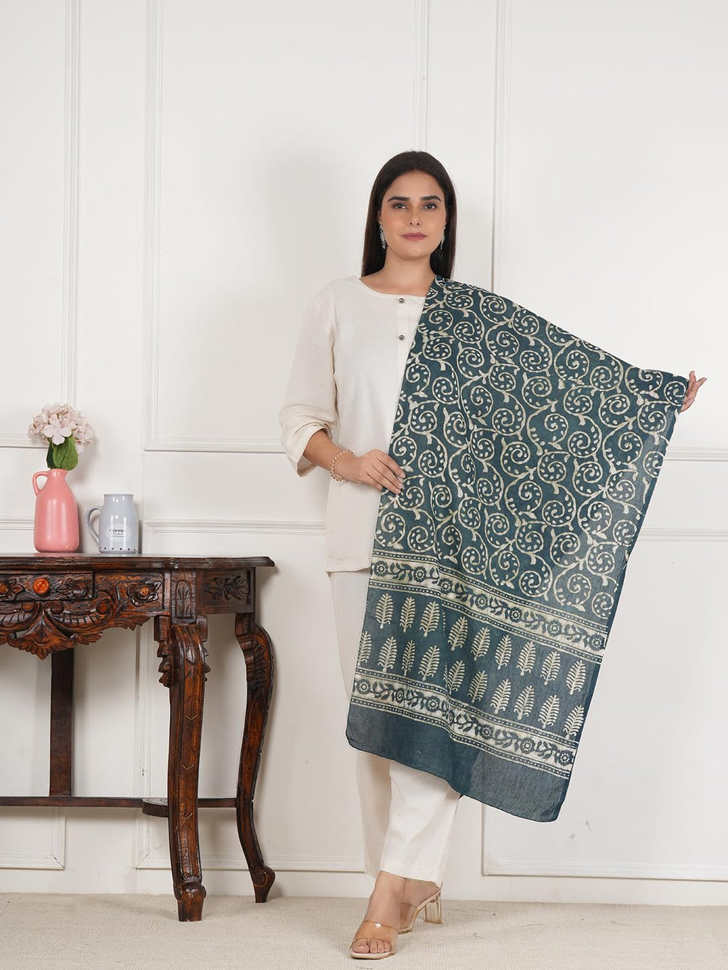 RAI SAHAB Printed Cotton Women Scarf, Stole, Fancy Scarf(ST-124GRN10)