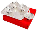 R Ayurveda Copper™ Silver Plated Brass Bowl Set with Tray - Pack of 9